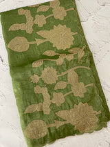 Soft crush Organza saree with embroidery and applique work MS14764