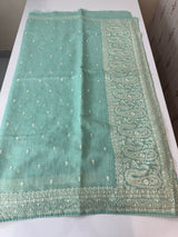 Semi linen saree with chikanakari embroidery- MS15086 PastelAquaBlue