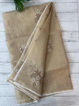 Soft kota checks saree with embroidery - FKSF242 Chiku