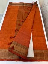 Jute silk saree with antique zari weaving MJL399 Orange