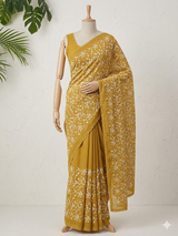 Soft kota checks saree with embroidery - MS7678 Yellow