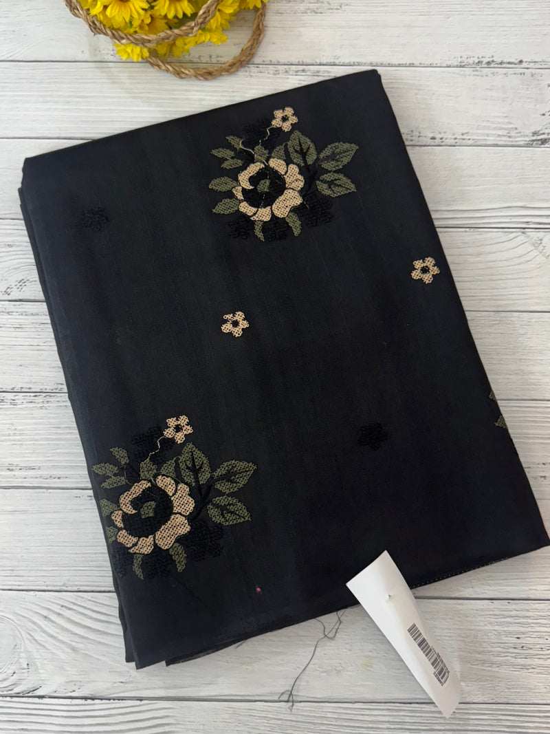 Blended matka tussar silk saree with embroidery - MS90654 Black