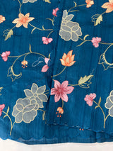 Blended tussar saree with applique work and embroidery MTSS451 DarkTeal