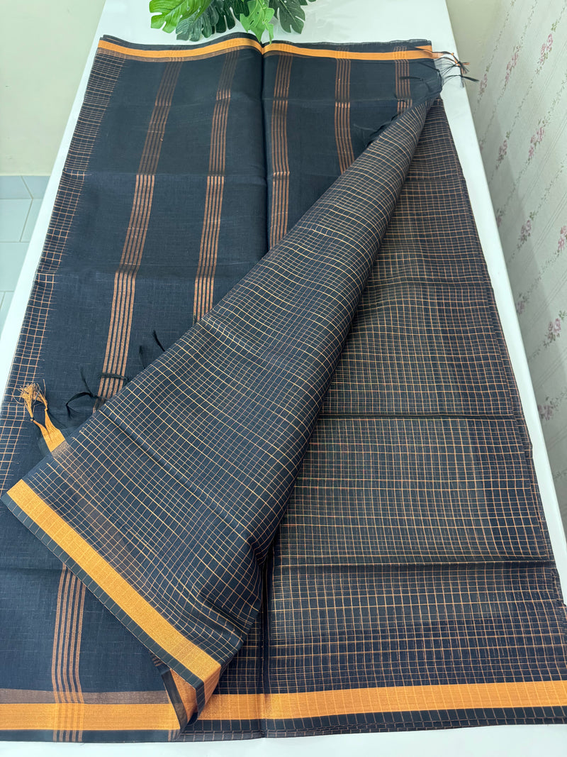 Mangalagiri Silk Cotton Saree with zari checks MS90321 Blue mix Black
