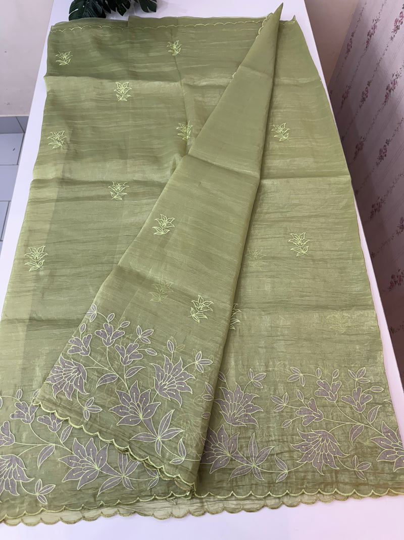 Crush Organza applique work saree MS14589