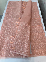 Moonga checks saree with embroidery MSH219 PastelPeachPink