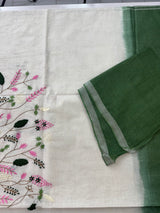 Linen blend Saree with hand embriodery MLS611- Royal blue & white