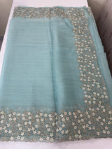 Crush tissue Organza saree with embroidery work MS14791 -PastelBlue