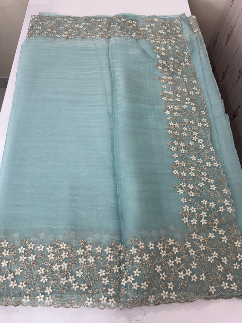Crush tissue Organza saree with embroidery work MS14791 -PastelBlue