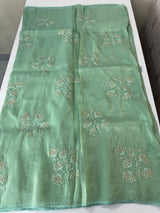 Soft Crush Organza Applique work saree with tissue applique work MS14978 CyanBlue