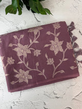 Mul chanderi tissue applique saree MSH150- DuskyWine
