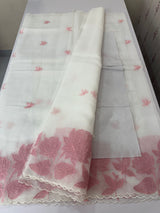 Tissue mix soft silk saree with applique work MTSS5432 White to PeachPink