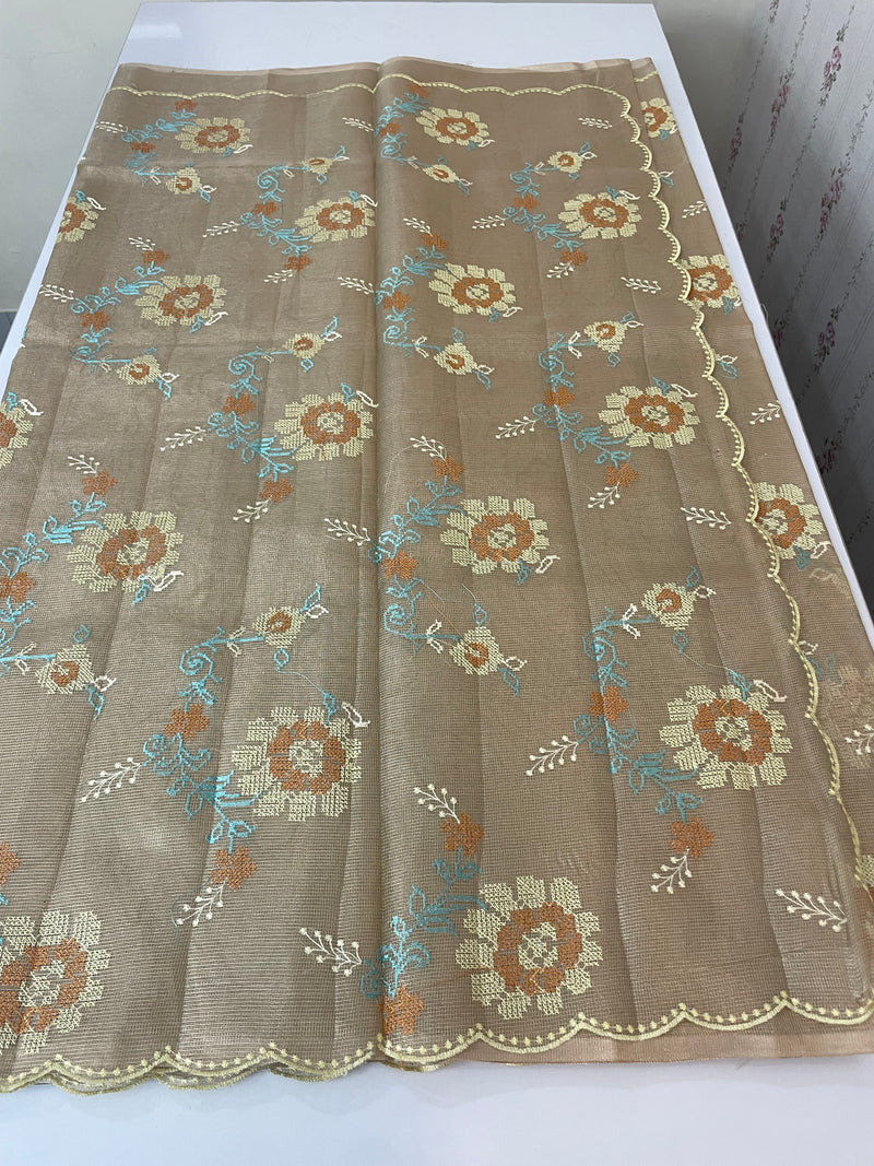 Tissue Silk cross stitch embriodery saree MS49892