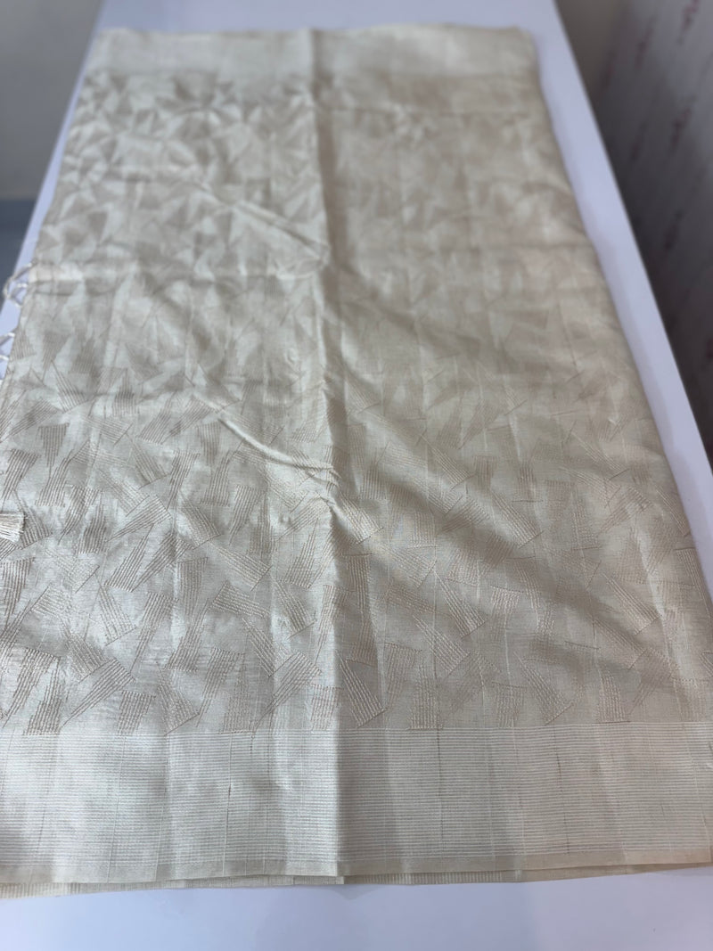 Blended tussar saree with embriodery - MS8665 (1)Pearl Cream