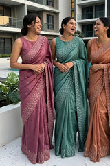 Blended tussar saree with cutwork border- MSHK691 PearlCream