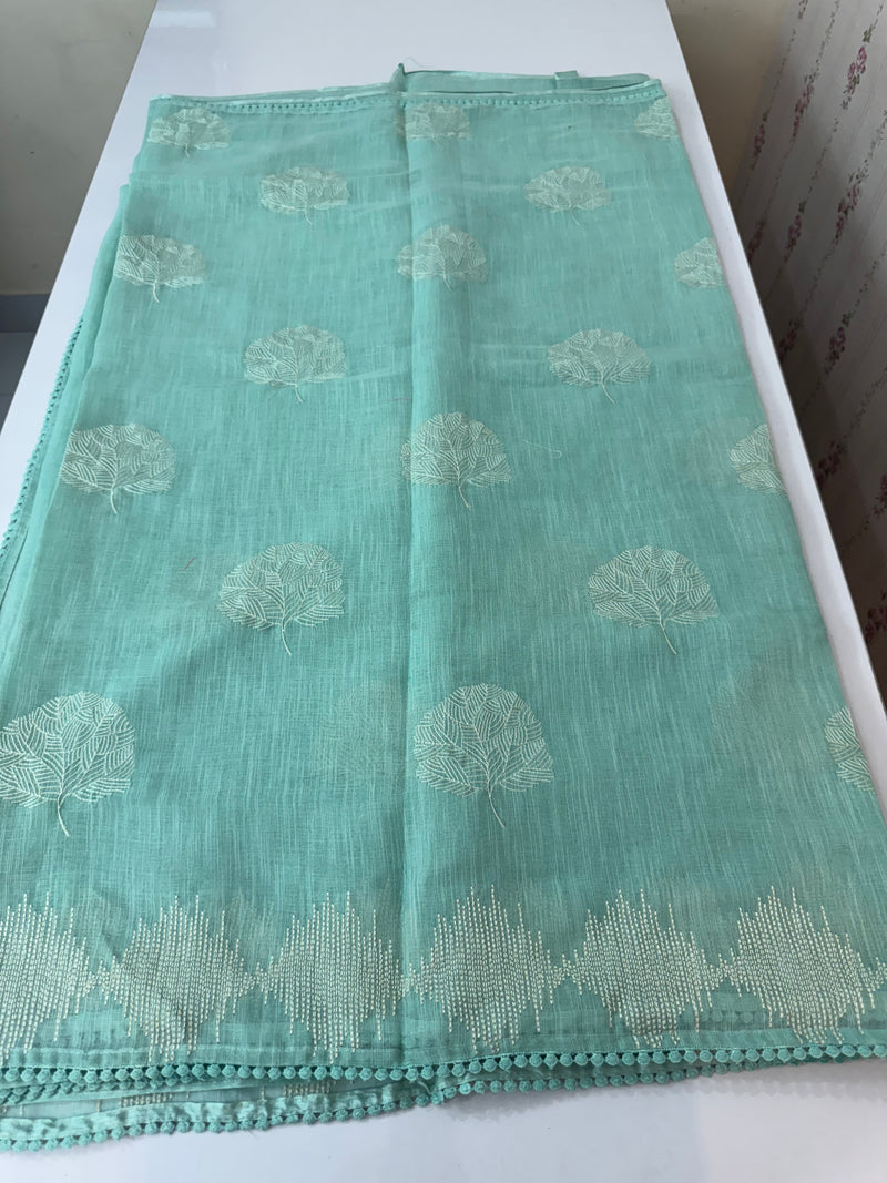 Semi linen saree with embroidery- MS15087 PastelAqua Blue