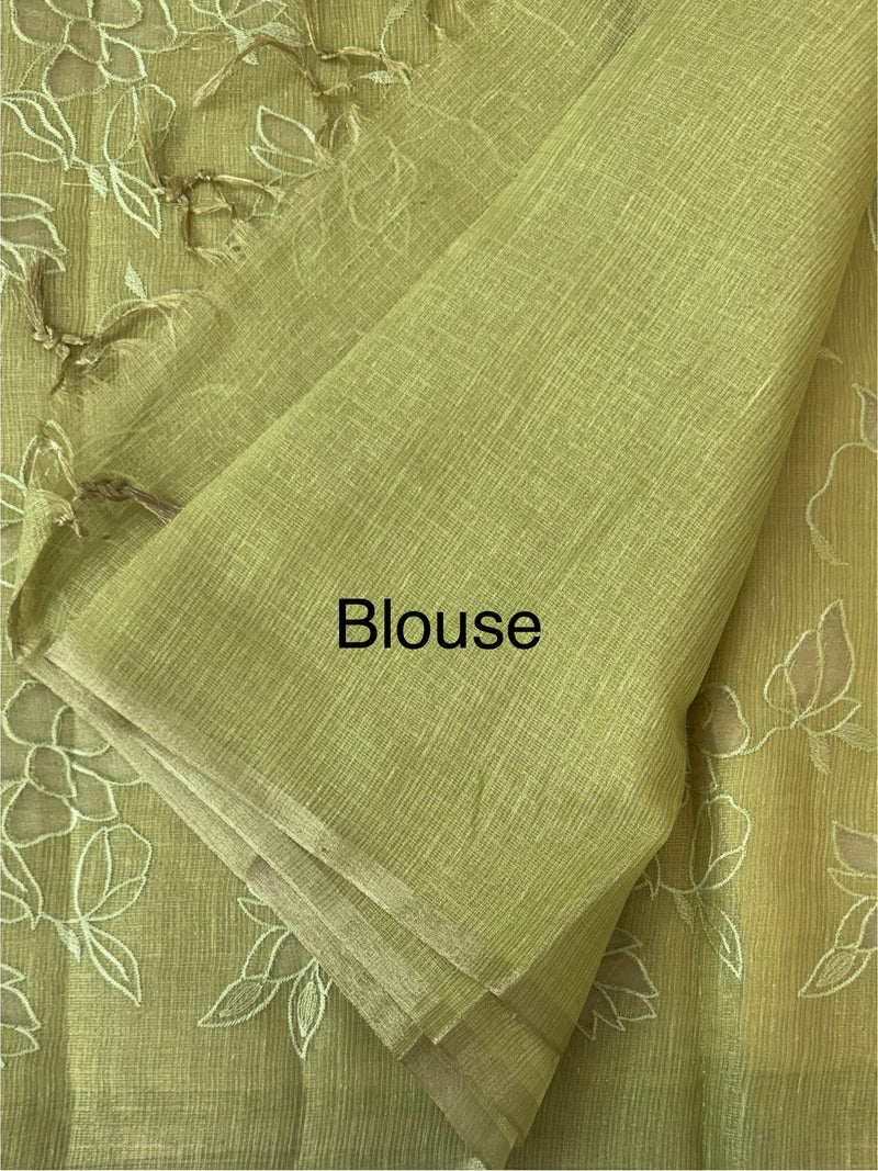 Kota Tissue Silk applique work saree MS49811 - PastelOlive