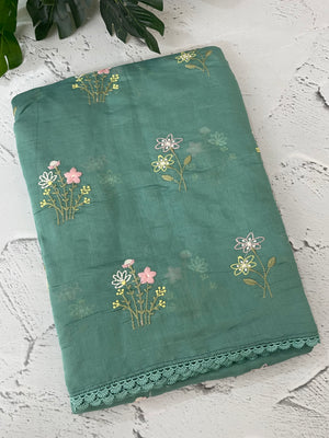 Blended Malai chanderi saree with embroidery MS5568 BlueGreen