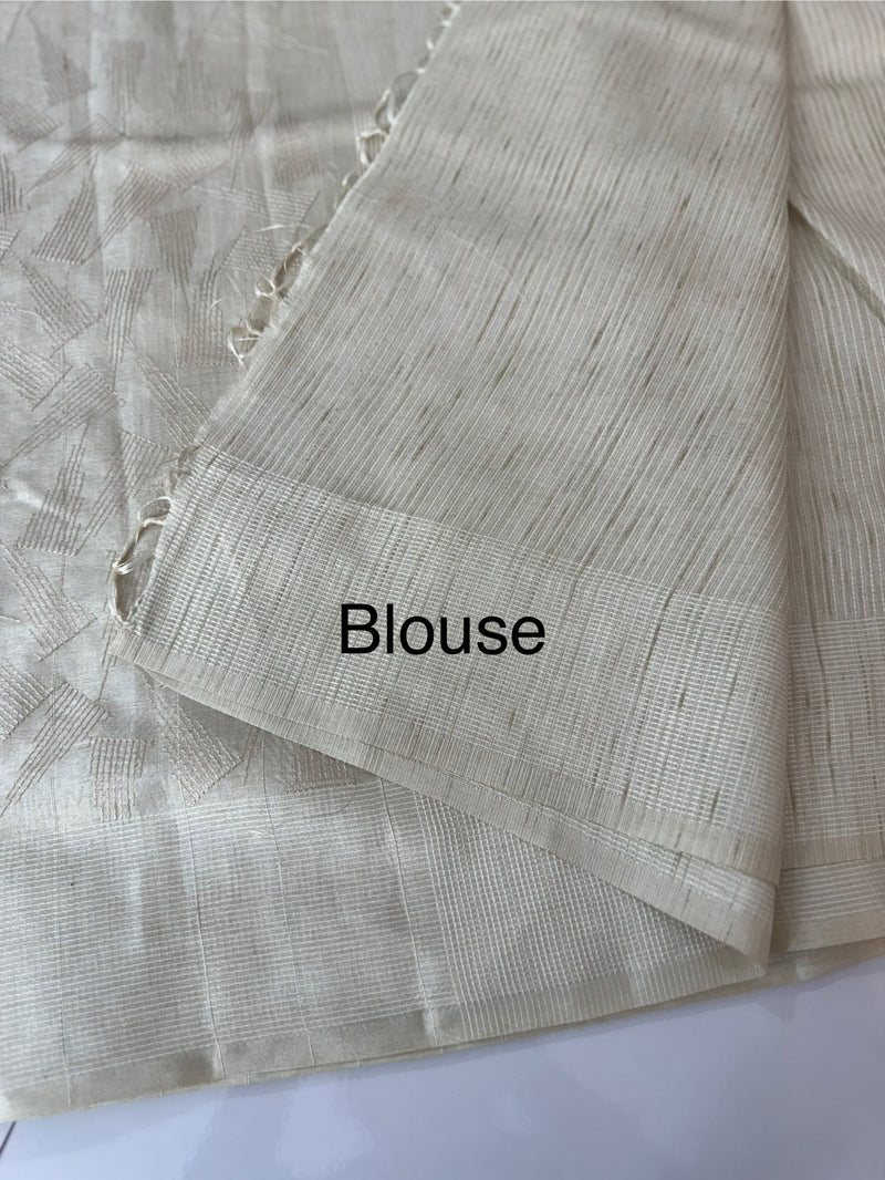 Blended tussar saree with embriodery - MS8665 (1)Pearl Cream
