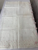 Kota Moonga checks saree with embriodery MSH279 (3)- White to Red