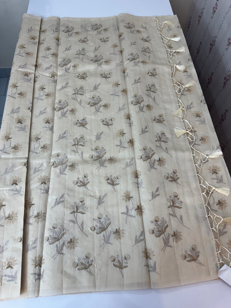 Crushed Blended tussar silk saree with embroidery- MSB7654 Beige