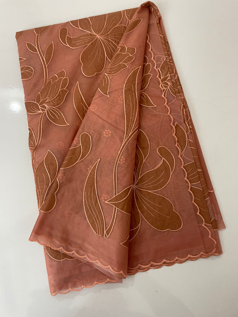 Semi organza saree with appliqué work - MSH906 DuskyPeach