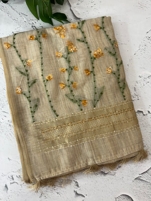 Kanta Handstitched Blended tussar silk saree MS15844