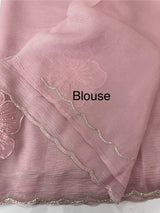 Handworked Crush Organza saree with applique work MBS676 PastelOnionPink