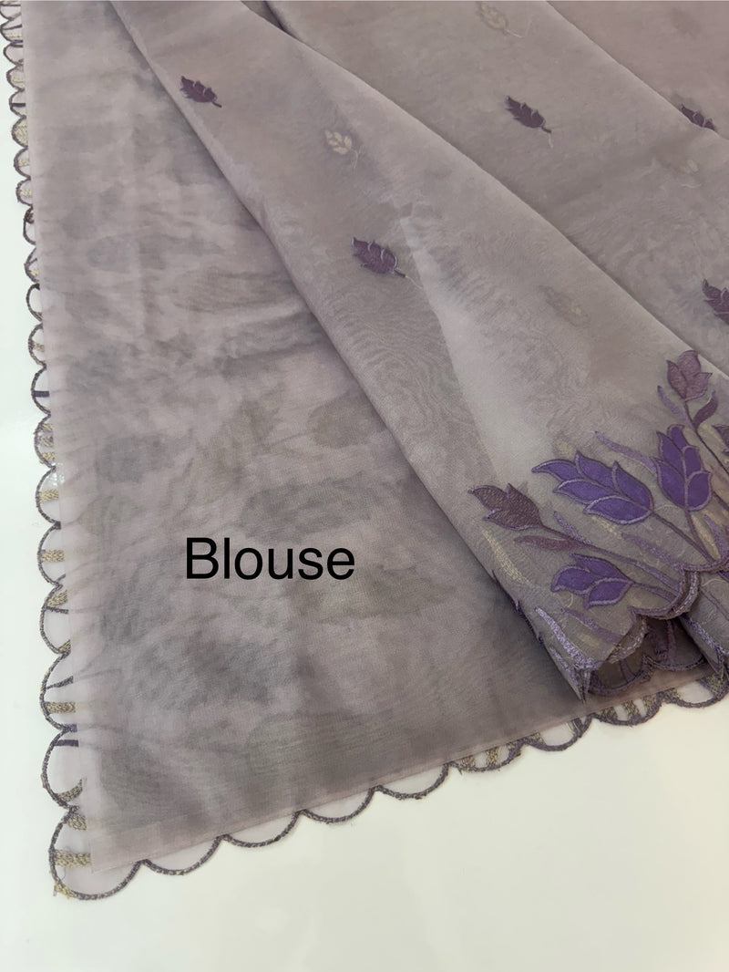 Viscose Organza saree with applique work-MSH103 Mauve
