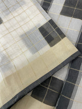 Checks semi chanderi saree  MS9871 - Black