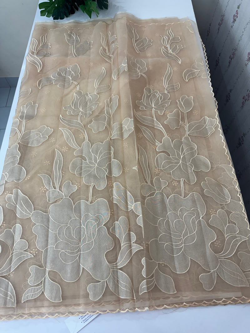Organza saree with tissue applique work MS5081- Pastel DuskyPeach