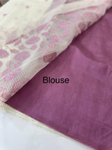 Tissue silk saree with zari checks and applique work  MSH105 -Offwhite to Pinklavender