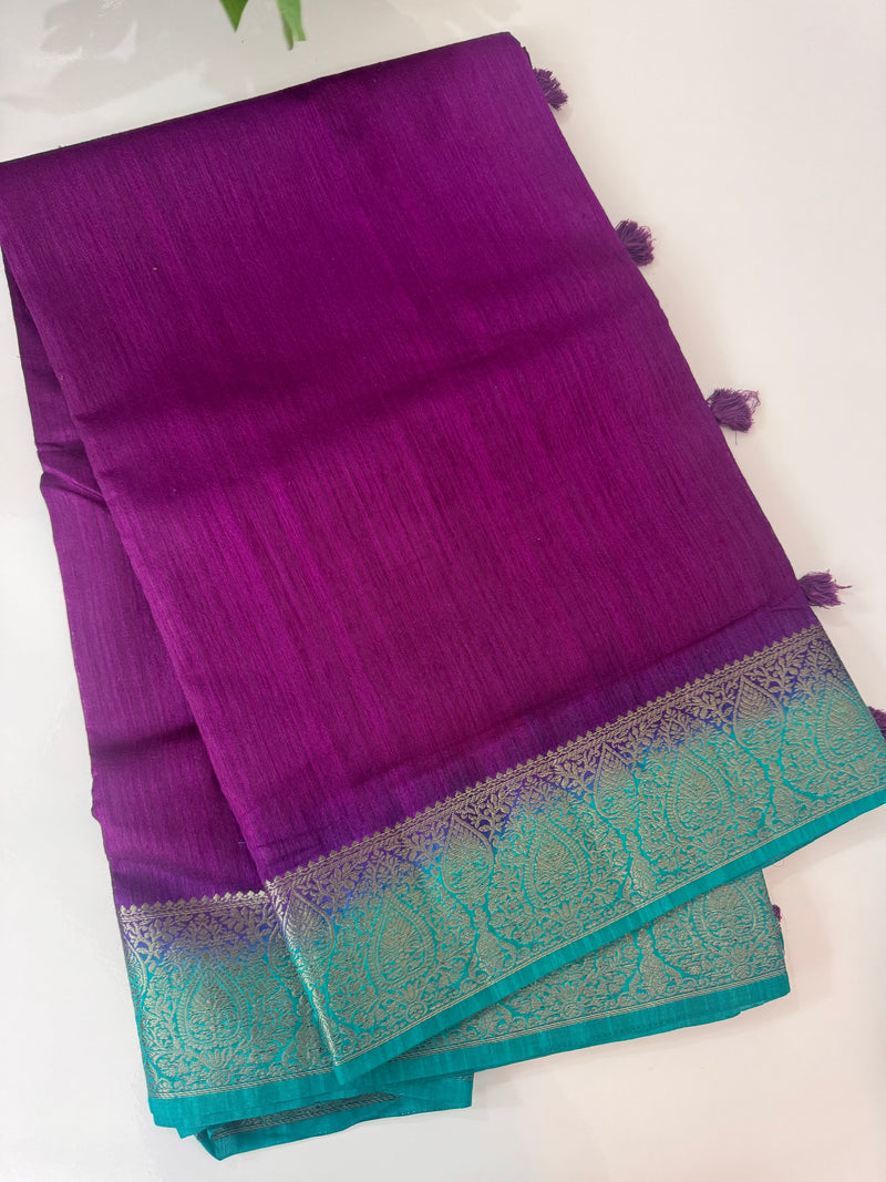 Blended tussar silk sarees with contrast pallu & blouse MTL430