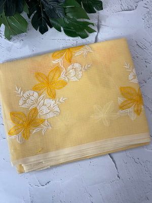 Kota checks saree with embroidery MS7699 - Yellow