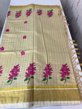 Kerala tissue cotton checks saree - Flower prints