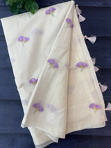 Mul chanderi saree with embriodery MSH114- Lavender flowers