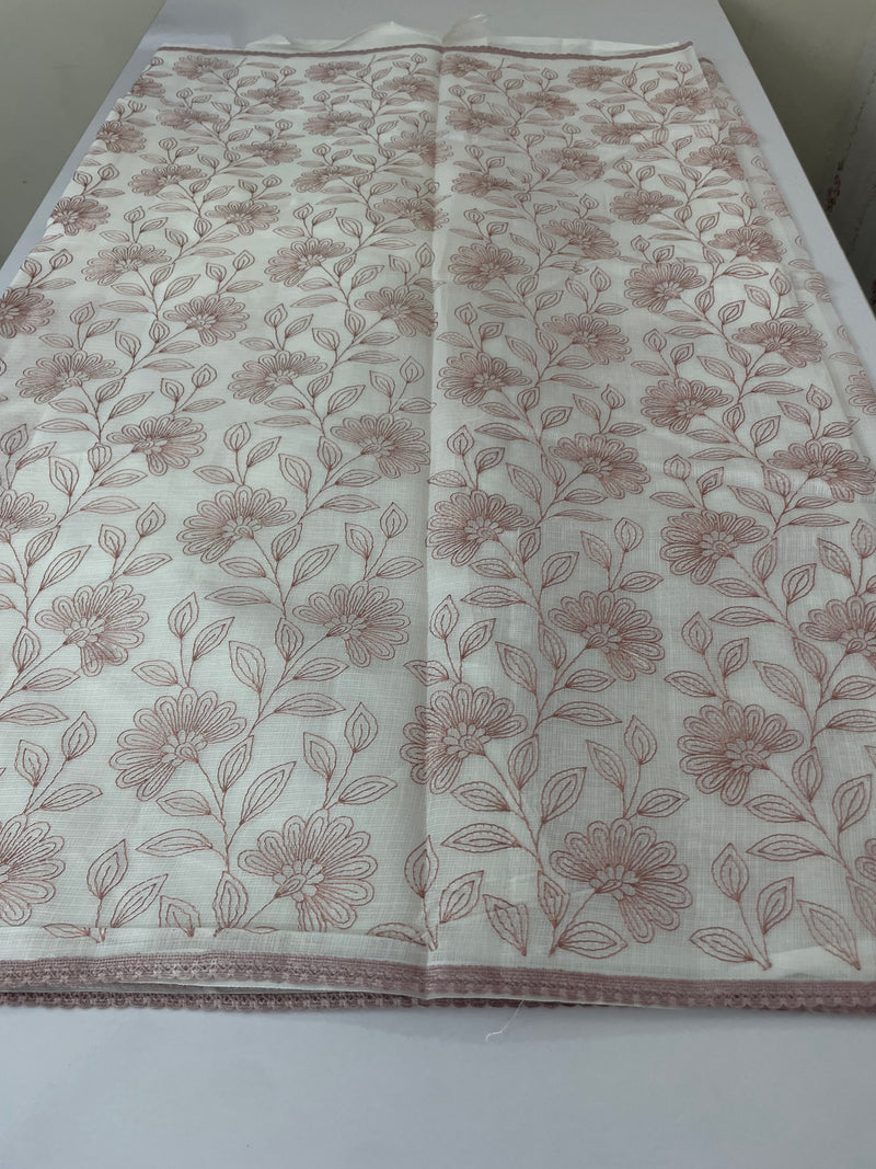 Kota cotton embriodery saree MS1490- white & DuskyPink
