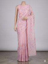 Soft Moonga checks saree with prints and embroidery MSH154- Pink