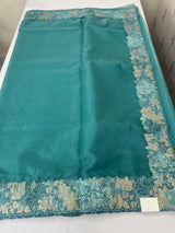 Soft Organza saree with cutwork tissue applique borders - MCW765