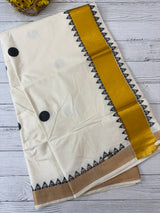 Kerala cotton saree - Black Polka dots