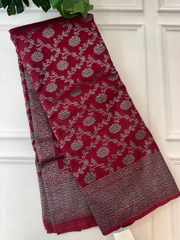 Banarasi viscose Georgette saree SEFNTHR - MaroonRed