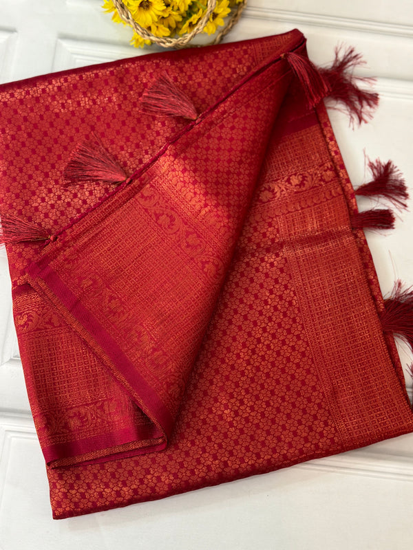 Brocade soft silk saree in copper zari weaving  MS6771