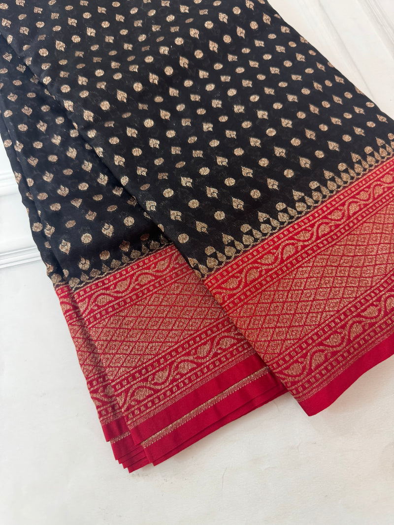 Banarasi viscose Georgette saree MKGS611- Black to Red
