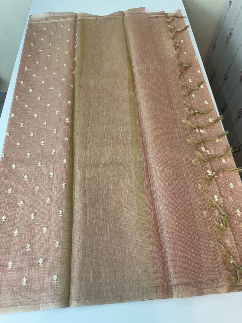 Tissue Silk embriodery saree MS49888- PeachPink