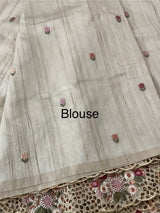 Cutwork Blended tussar saree MTS610 - Beige