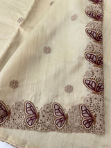 Cutwork Blended tussar saree MTS610 - Chiku