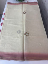 Kosa Tussar silk saree with hand embriodery - MS8199 PeachPink