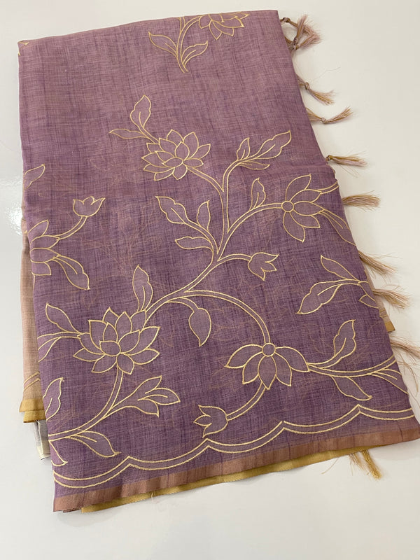 Ombre Soft Tissue linen saree with appliqué work MSL875