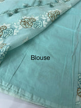 Supernet saree with cross stitch embroidery MSH116 - LightBlue