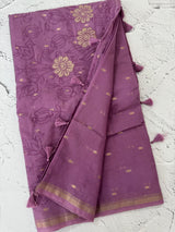 Mul chanderi applique work saree with zari buttas all over  MSH161